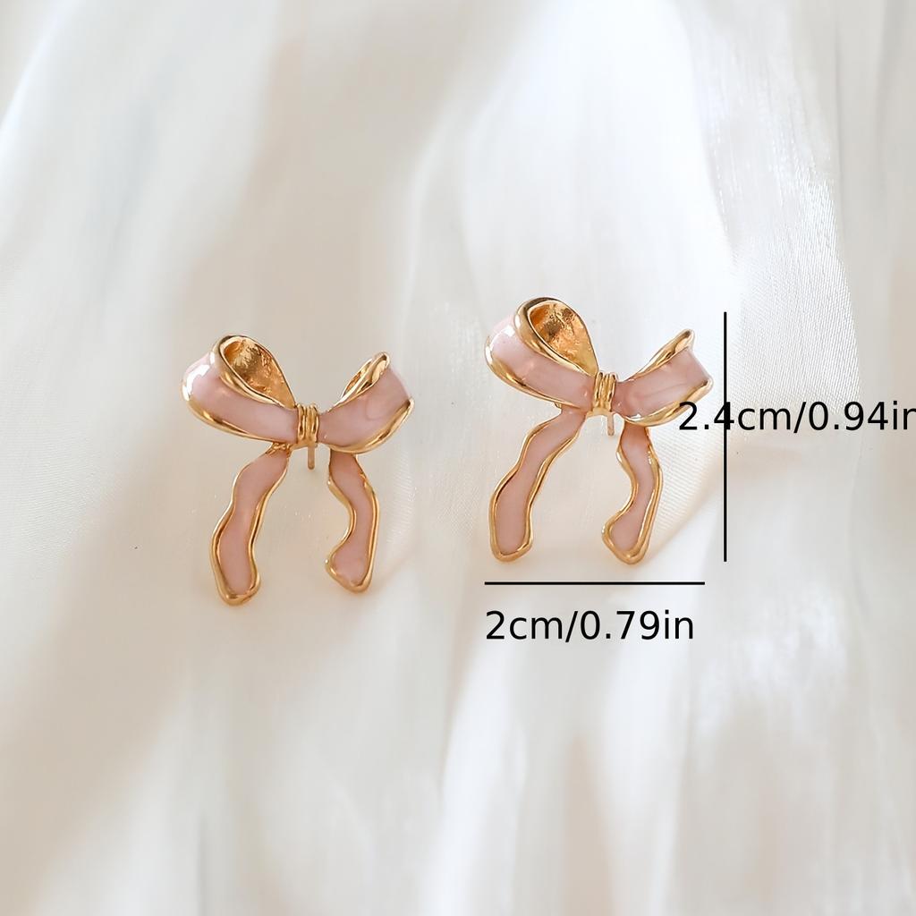 1 Pair Alloy Pink Bow Stud Earrings, Sexy Cute Drop Style, Daily Party Jewelry Gift for Women