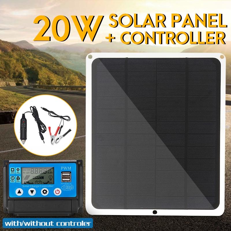DC 12V / 5V 20W Output Solar Panel Car Charger Outdoor Charger Power USB 2.0 Port 600 mA