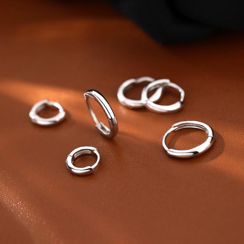 Silver 6/8/10MM Smooth Surface Round 14K Gold Plated Hoop Earrings For Women Classic Fine Jewelry Piercing Ear Accessories