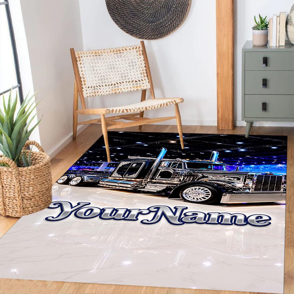 Peterbilt Heavy Trucks Customize Your Name Carpet Perfect for Game Room Decorate Room Bedrooms Playrooms Anti-slip Rug Office Home Decor