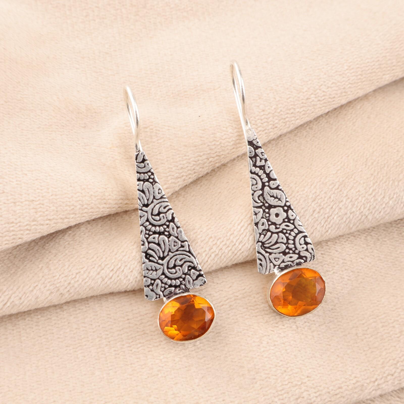 

Натуральный цитрин Драгоценный камень Серебро 925 пробы Ювелирные изделия Ручной работы Серьги 1,9 EE-165-2