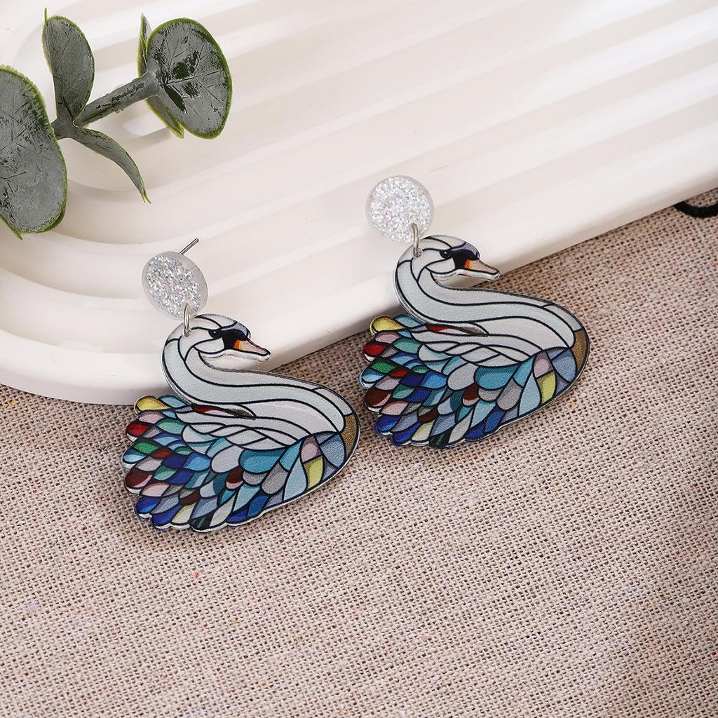 Creative Cartoon Design Sense Symphony Swan Cat Earrings, Autumn And Winter Colorful Animals High Sense Unique Earrings Women