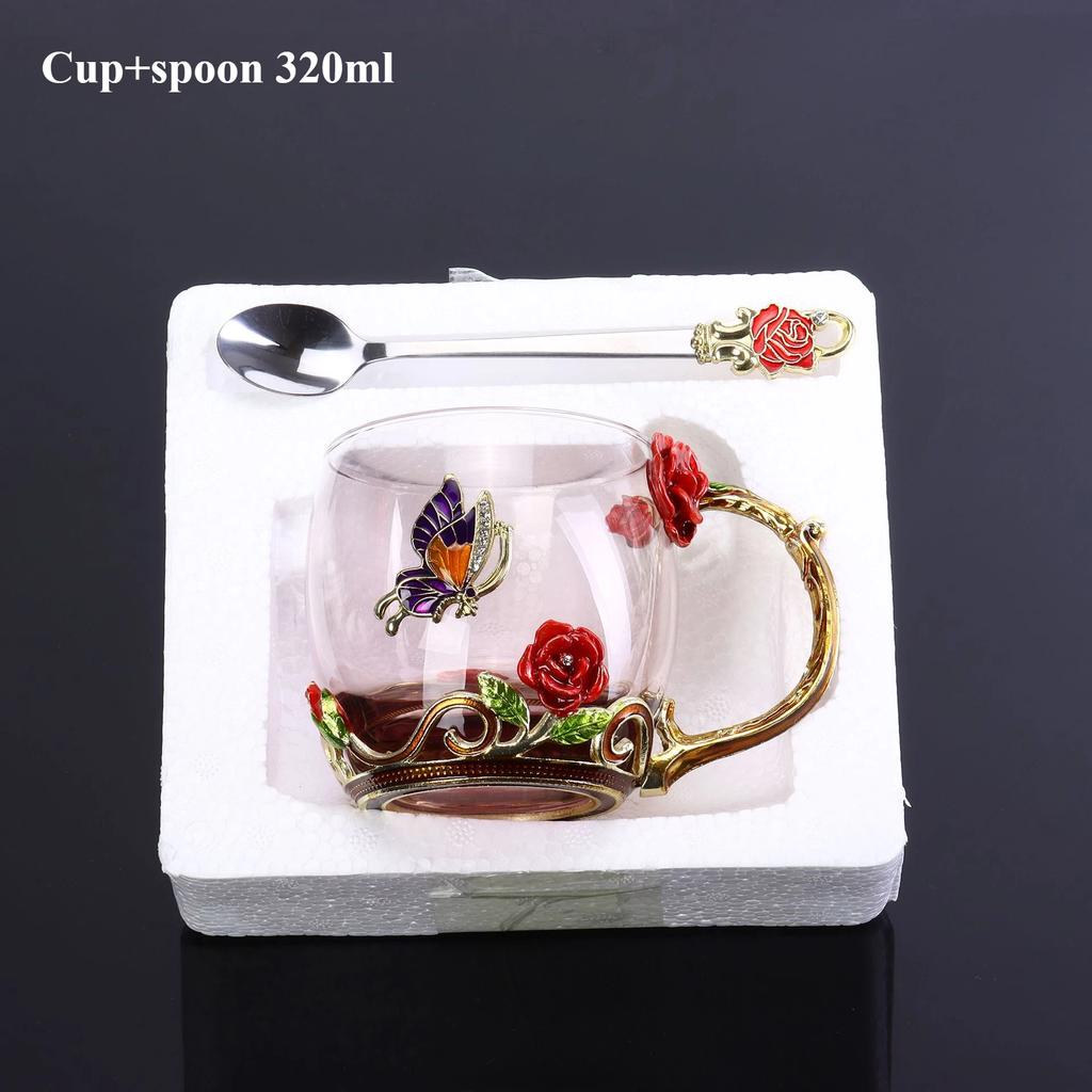 Handmade Enamel Tea Cup Crystal Cup Milk Lemon Flower Tea Cup High-end Wine Cup Set Gift Cup