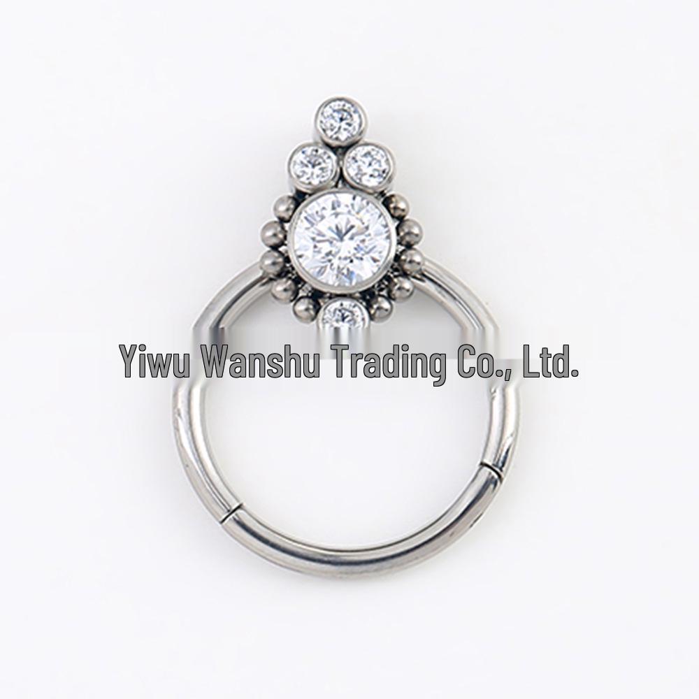 

Титановое кольцо для носа/септума G23 из стали F136 с белым цирконом 1.2*10 mm белый