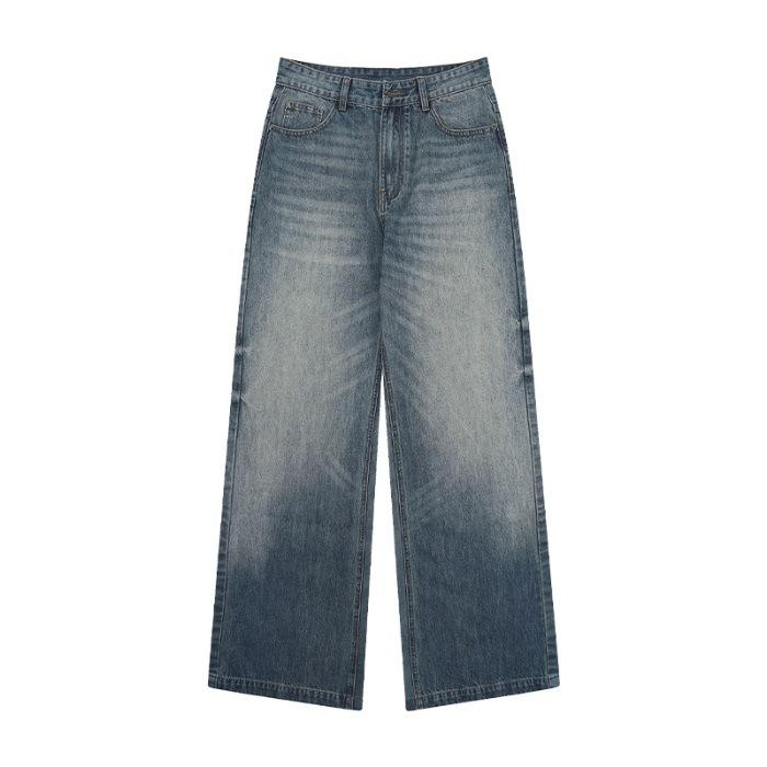 New American-style Washable Gradient Jeans for Men and Women Loose Straight Trousers