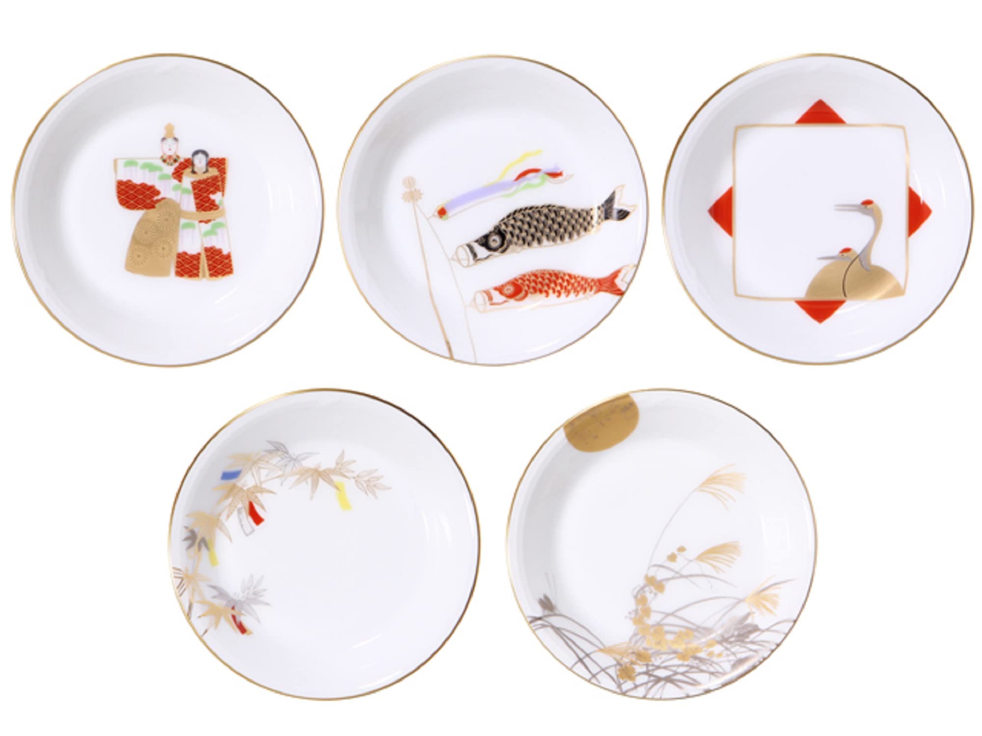 

Okura Pottery, Gosaijiki Series, 11cm Small Plates with Alternating Designs, Set of 5, Made in Japan, 15GSV/A190-5