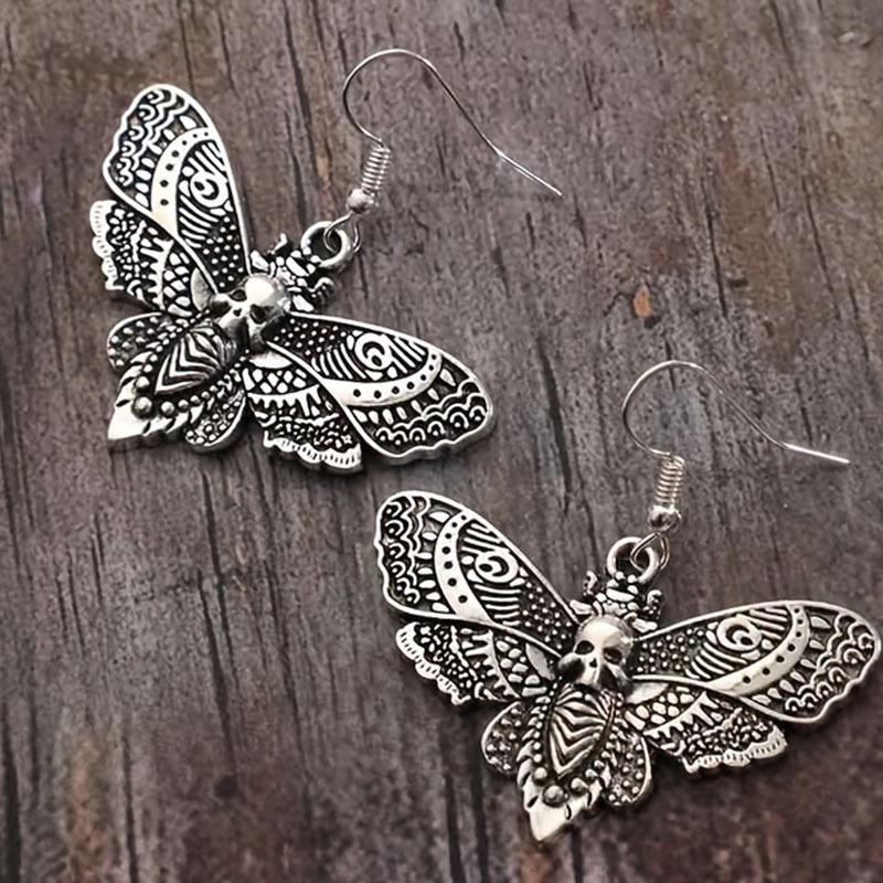 Gothic Vintage Skull Moth Ear Hoops For Women Girls Fashion Witch Jewelry Accessories Gift Charm Pendant Earrings