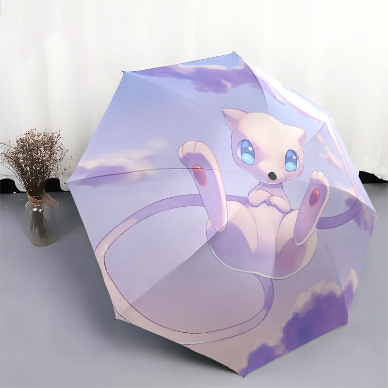 Mew Cartoon pattern, automatic folding umbrella, portable and foldable design, 8 ribs, a Christmas or birthday gift.