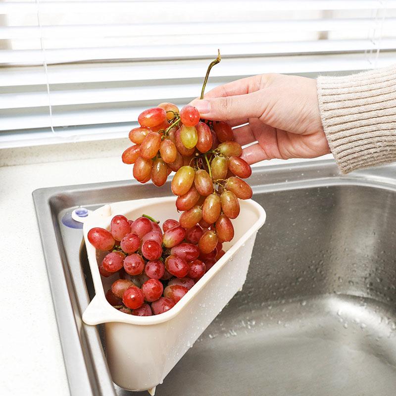 Keuken Groente Fruit Afgietmand Spoelbak Filter Driehoekige Zeef Zuignap Spons Houder Opbergrek
