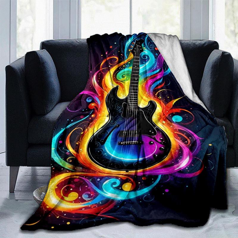 1pc Guitar Printing Lightweight Flannel Blanket, Comfortable and Warm Blanket,  Sofa Bed and Couch Office, Suitable for Gift Blankets