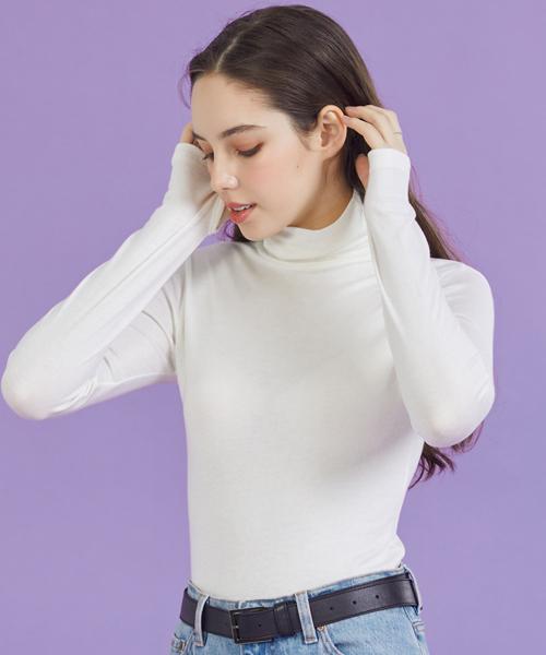 KOLEAT [Warmer Ver.] Knit Turtleneck Long Sleeve (White) Hand Warmer Inner