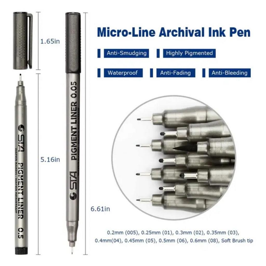 9pcs/Set Waterproof Needle Pen for Art Black Hand-Drawn Hook Stroke Sketch Pen Student Drawing Tool