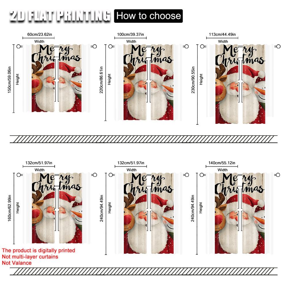 2pcs,2D Plane Printing Popular Curtain Panels Merry Christmas Santa_ Snowman and Reindeer Versatile Durable Polyester (without