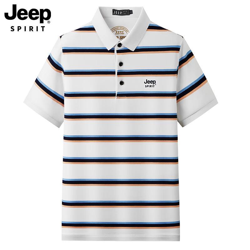 JEEP SPIRIT Men s Casual Striped Short Sleeve Polo Shirt L