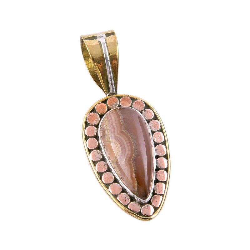 Natural Honey Rhodochrosite 925 Sterling Silver Gift TwoTone Pendant 1.50" e6Z29