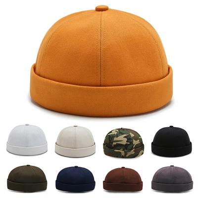 Casquettes d'été vintage en coton sans bord crâne pour hommes couleur unie Street Portables Casquettes de docker Casquette peau de melon Bonnet Casquette Hip Hop