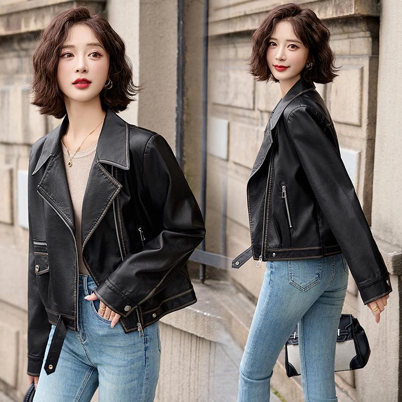 Spring 2025 Women's Slim Fit Korean Motorcycle Leather Jacket - Fashionable, Age-Reducing Casual Outerwear (ZH1176)