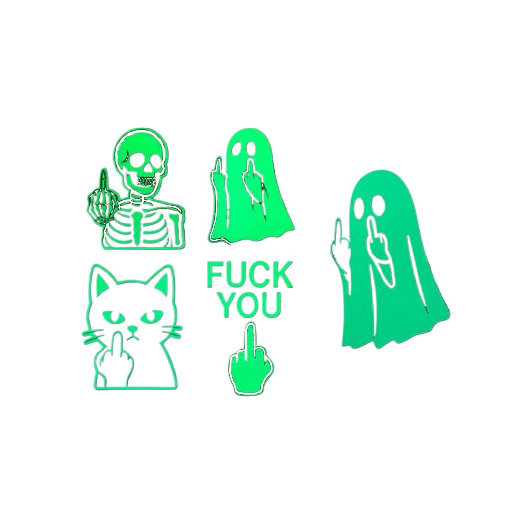 Glow Cute Middle Finger Stickers, Glow In The Dark Halloween Stickers, Car Middle Finger Decals, Scary Luminous Decals For Home Decour