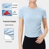 Women's Slim Fit Short Sleeve Yoga Top – Ice Feeling Lycra, Cinched Waist, Off-Shoulder