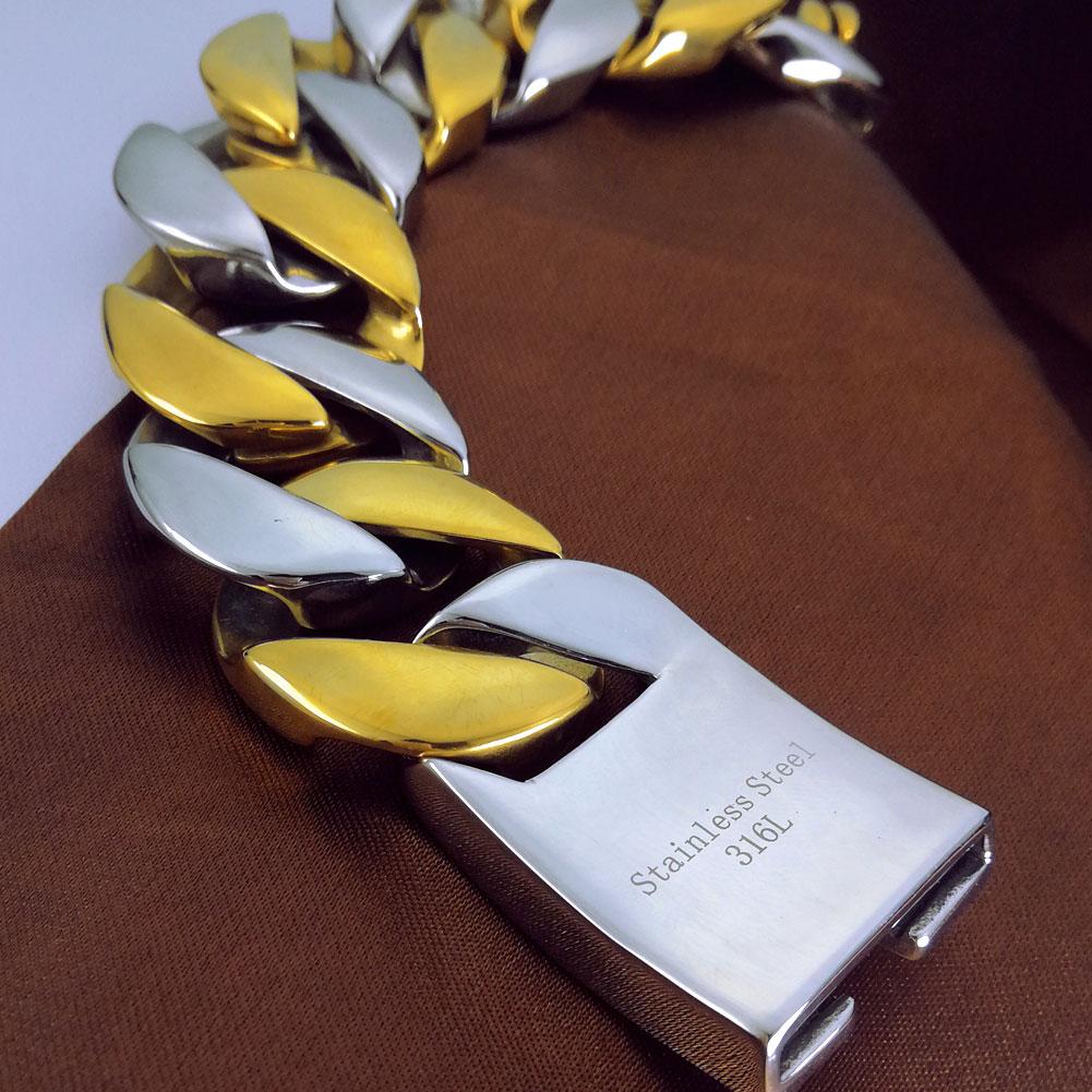 32mm Width Bling Massive 316L Stainless Steel Steel & Gold Hip Hop Bracelet Designer Chrams