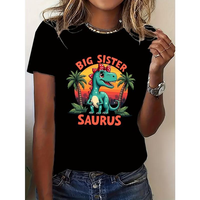 

European sizes Cool And Lively, Women S Short-Sleeve T-Shirt - Features a Cute Dinosaur Design, Easy to Match, Suitable for Everyday Wear 4XL
