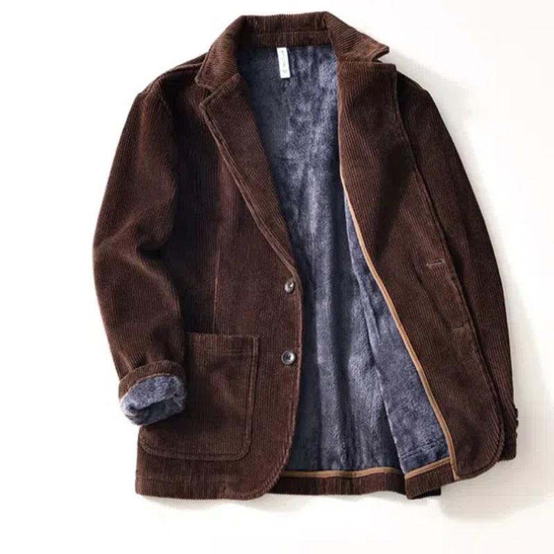 Warmer Mantel für Herbst und Winter für Herren, britische Anzüge und Blazer, Cord-Fleecejacke, einfarbig, einfacher Stil, dicke Jacken