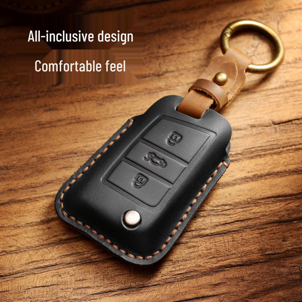 Volkswagen Key Case: Genuine Leather for New Passat/Magotan - Protective Shell with Buckle