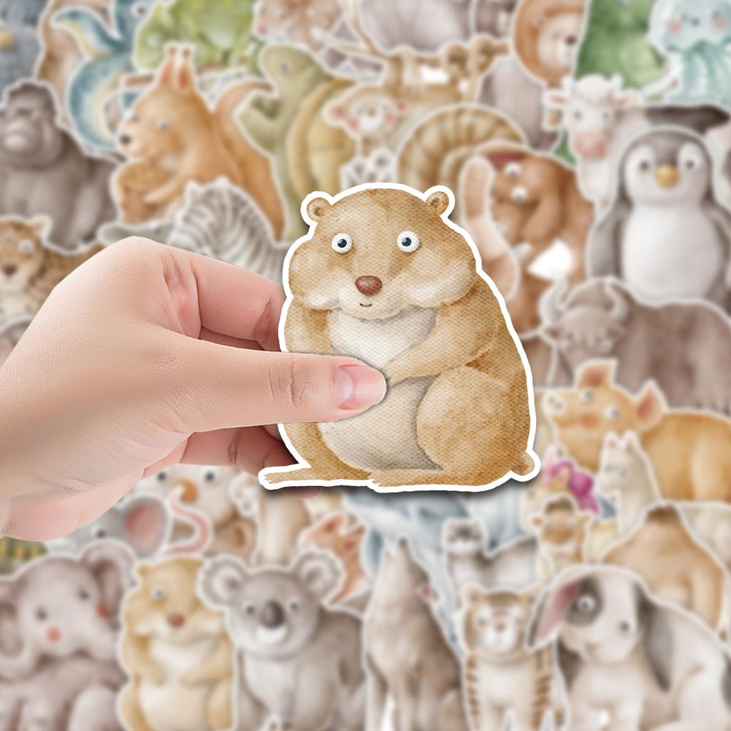50 Watercolor Cartoon Animal Graffiti Stickers Car Mobile Phone Stationery Box Decoration Stickers Waterproof Creative Stickers