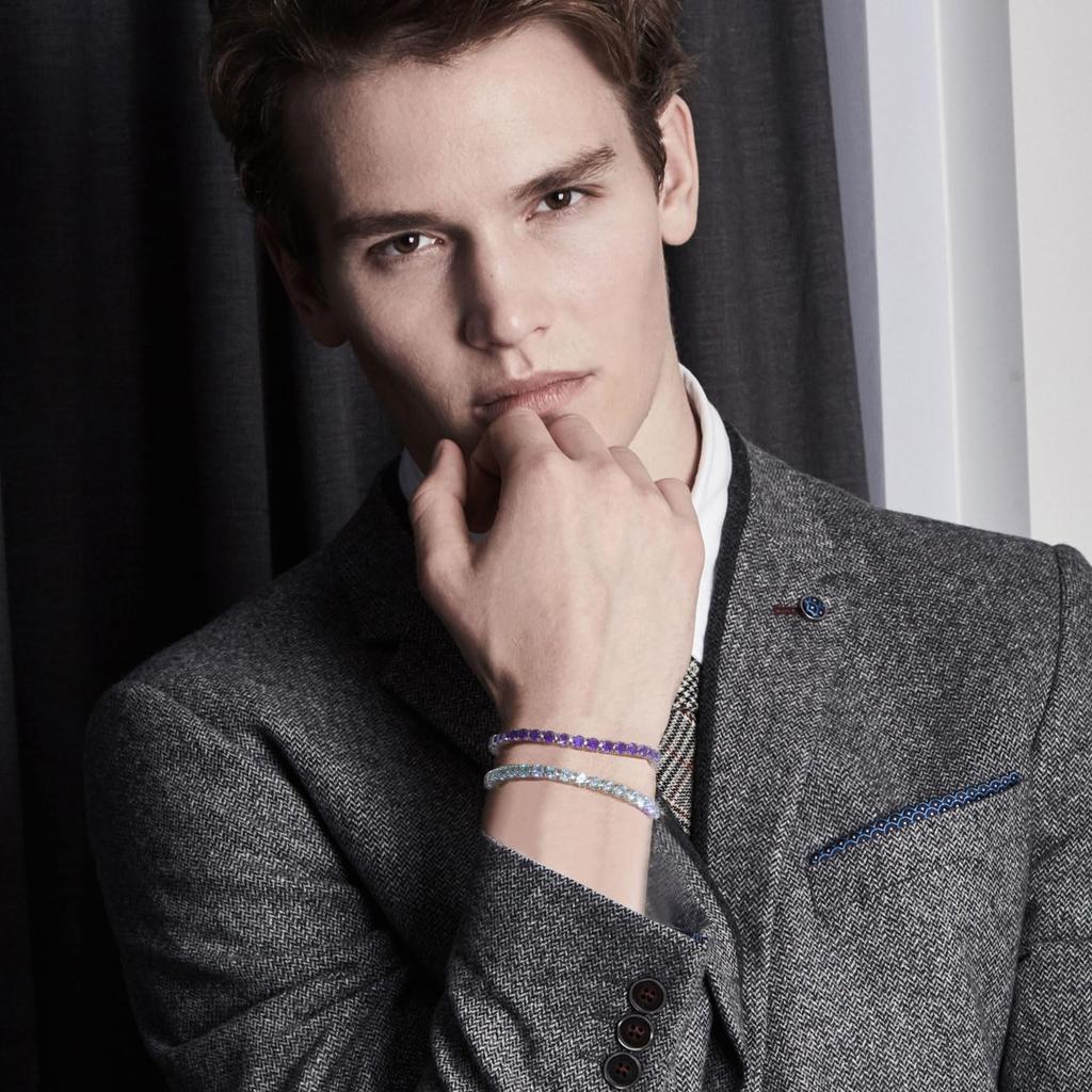 FANCIME Bracelet for Men and March 30 Aquamarine 4mm Tennis BOLO Silver Adjustable Sliding Perfect as a Good Luck Anniversary Gift Wrapping Included