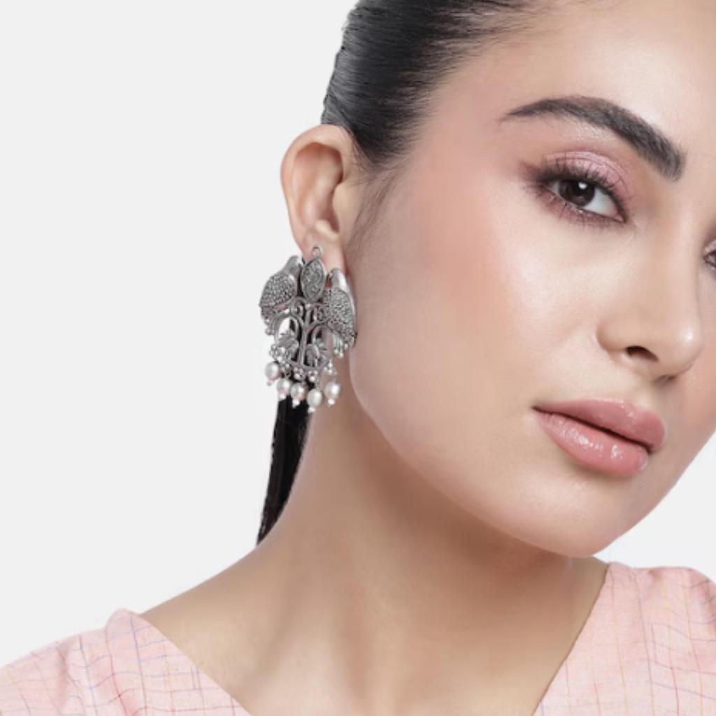 Oksidert Sølvpolerte Øredobber, Sølv Perlesmykker, Håndlagde Øredobber, Moteøredobber for Kvinner