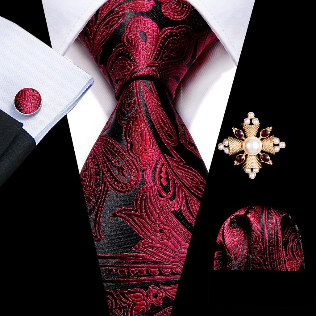 Barry.Wang Pearl sagė su kaklaraiščiu vyrams Paisley gėlių šilko kaklaraištis Hanky rankogalių sąsagų rinkinys