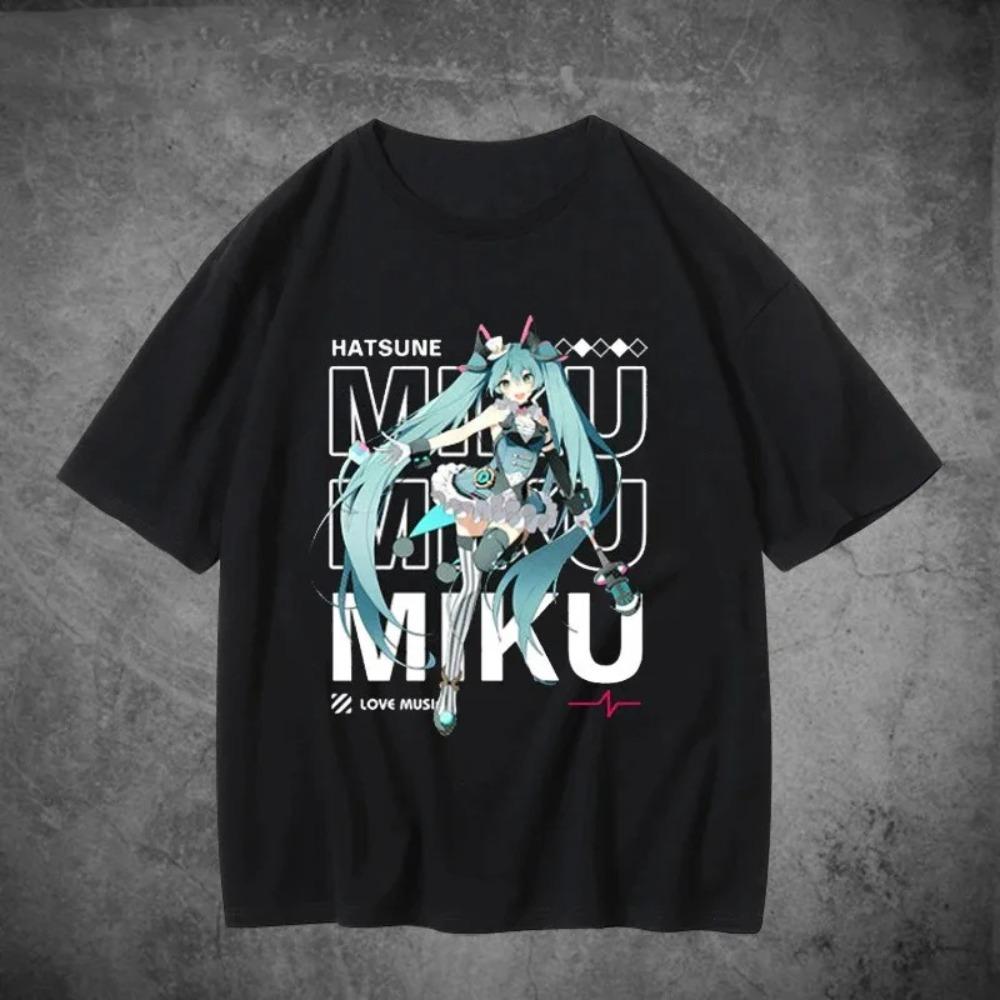 Hatsune Miku Cat Ear "Love Music" Anime T-Shirt, Unisex Virtual Singer Streetwear Oversized Tee, 100% Cotton Casual Short Sleeve Top
