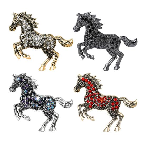 Yousheng Vintage Rhinestone Horse Brooch Alloy Running Horse Lapel Pin Sweater Cardigan Coat Business Suit Decoration Men Women Clothing Accessories