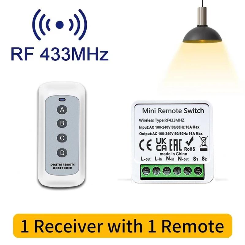 RF 433MHz Smart Switch 16A Lamp Relay Receiver 2-Way Remote Control 1/2/3 Gang Wall Switch Round Panel Mini Transmitter DIY Home