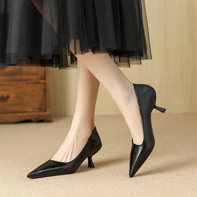 106-2 Thin Heel 2025 New Soft Leather Pointed Soft Sole Retro Leather Shoes Single Shoes High Heels Women's High Sense Non-slip