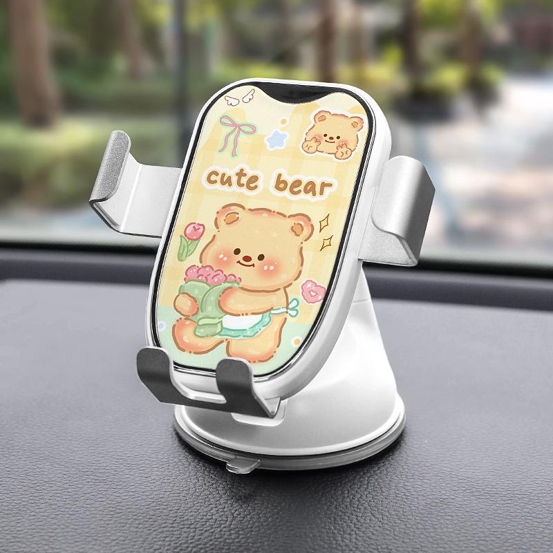 2026 Cartoon Pudding Large Mirror Stand Car Phone Holder with Dashboard Suction Cup