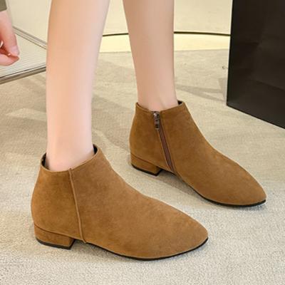 Fashion 2024 New Fashion Autumn/Winter Pointed Strap Pu Low Heel Test Zipper Casual Large Women's Short Boots Size 35-43
