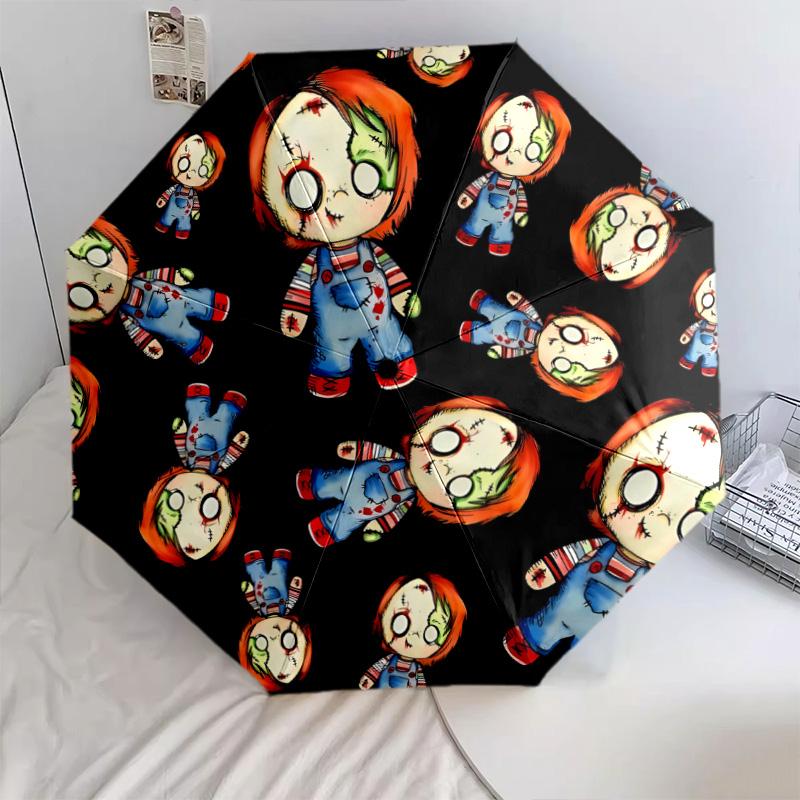1 PC Automatic Folding Umbrella - Chucky Pattern Portable Foldable Design With 8 Ribs Christmas Birthday Gifts