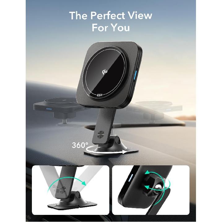 ESR for Qi2 15W MagSafe Car Mount Charger, Qi2-Certified Universal Dashboard/Tesla MagSafe Car Charger, Magnetic Wireless Charging, Adjustable Car