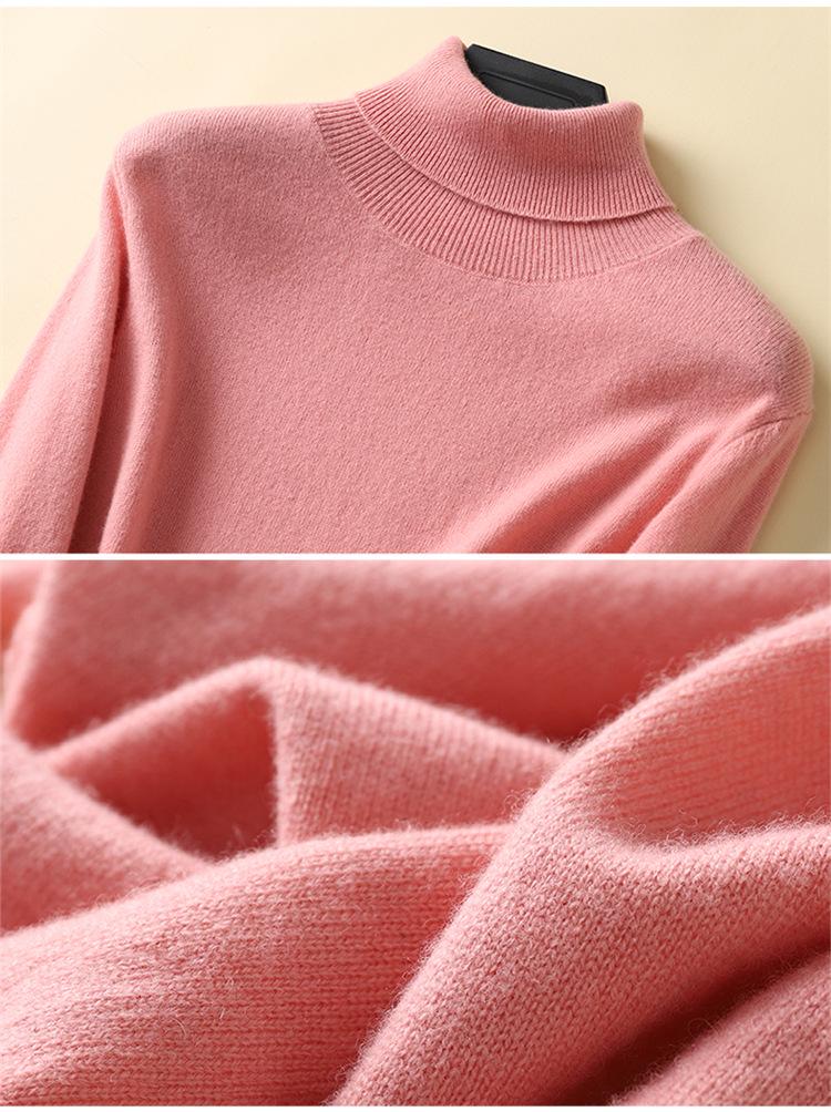 Women's High Neck 100% Pure Wool Sweater - Cashmere Knit Inner Layer Cardigan for Autumn & Winter