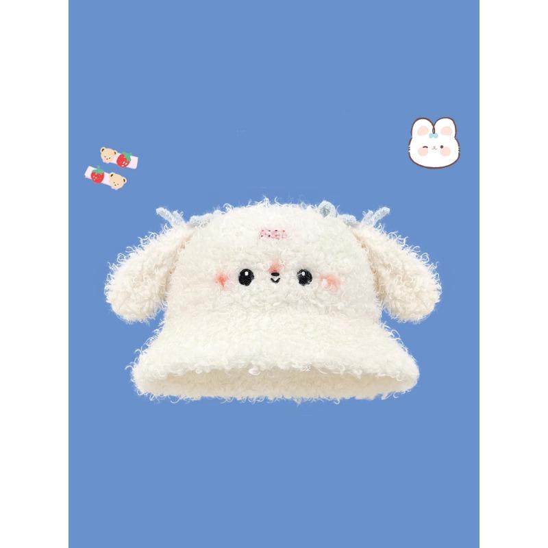 Sweet and Cute Rabbit Ear Plush Bucket Hat Women's Autumn and Winter Cold and Warm Versatile Face Small Ear Protector Basin Hat