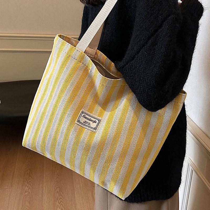 

Смугаста полотняна сумка-тоут 2025 - Повсякденна жіноча сумка великої місткості