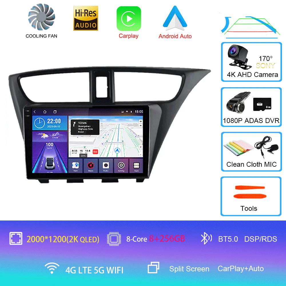 Android 14 Carplay Radio De Coche Para Honda CIVIC Hatchback 2012 2013 2014 2015 2016 2017 Reproductor Multimedia Navegación GPS