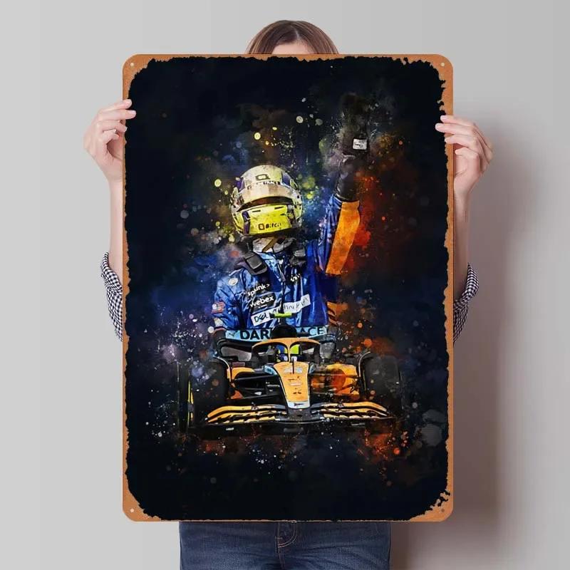 Lando Norris Metallschild Rennposter Dekorative Metallplatten Retro Blechschild für Wandkunst Dekoration Gamer Zimmer Dekoration