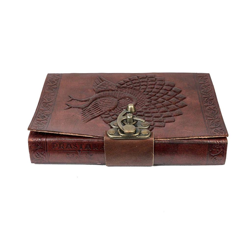 Handmade Embossed Travel Diary with Classic Style/Formate With Hook - Brown. Size 5x7 Inches.