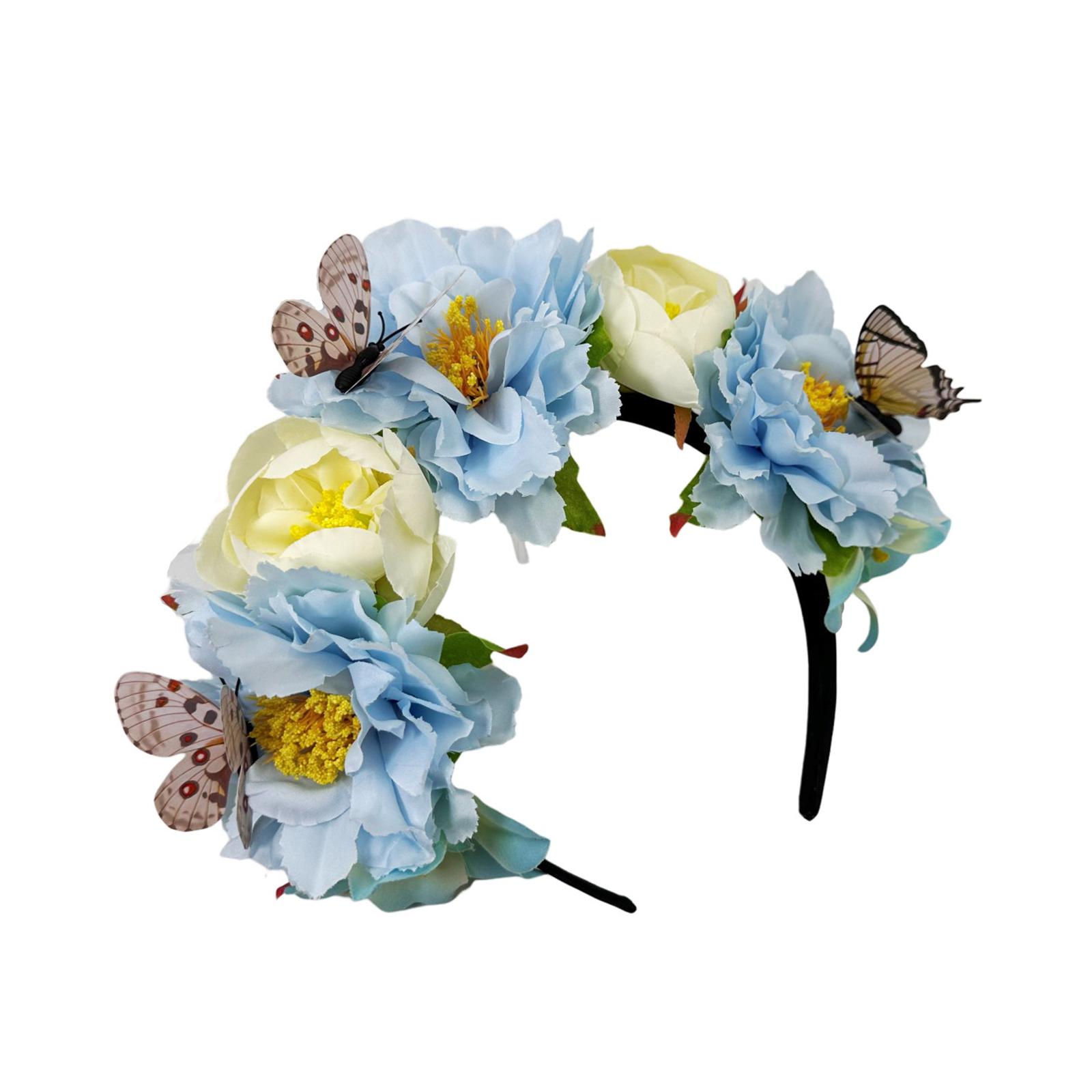 

Ободок для музыкального фестиваля с тканевыми цветами и декором в виде бабочек, аксессуар для музыкального фестиваля, обруч для волос, свадебный головной убор невесты 4