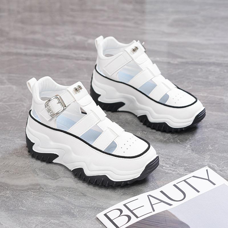 Sandale de vară pentru femei din piele PU 2026 Noi Platformă Hollow Pană Pantofi Casual Exterior Respirabili Înălțare 4CM Adidași De Mujer
