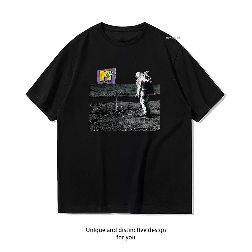 MTV Unisex On The Moon Flag t shirt Women Unisex Casual cotton graphic t shirts Creative camisetas tops tee Shortsleev outdoors S