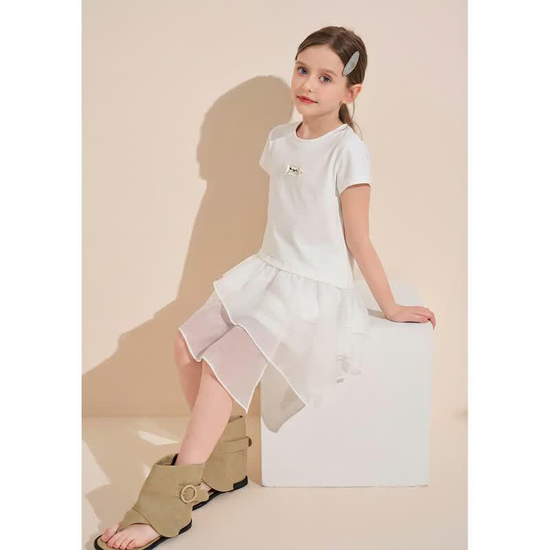 

Mengtejiao Girls Asymmetrical Hem Short Sleeve T-shirt 140