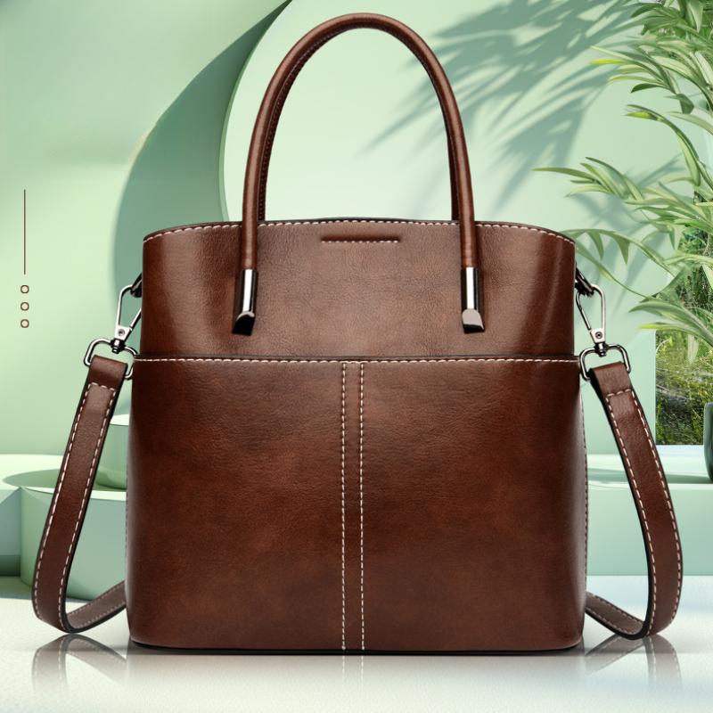 Oily Wax Leather Handbag Niche High-end Commuter Shoulderbag Female Large-capacity Messenger Bag